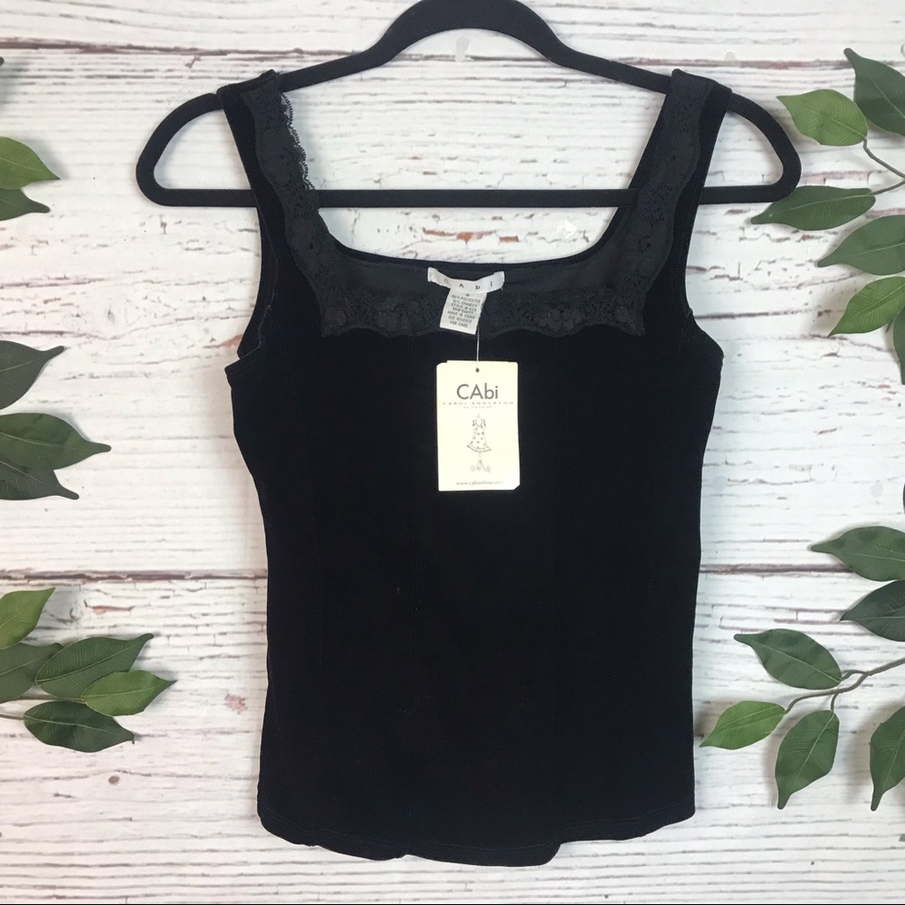 Cabi Size Small Black Lace Velvet Tank Top Vintage NWT